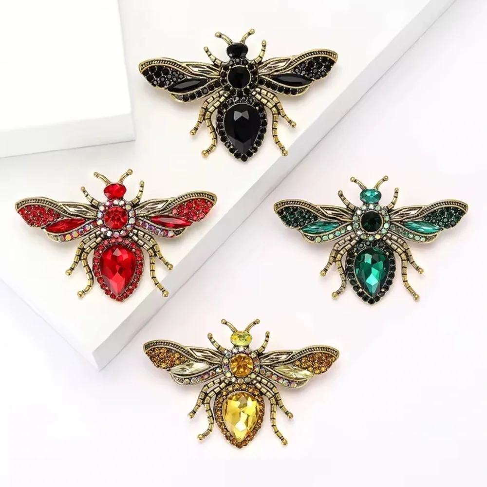 Vintage Green Crystal Bee Brooch